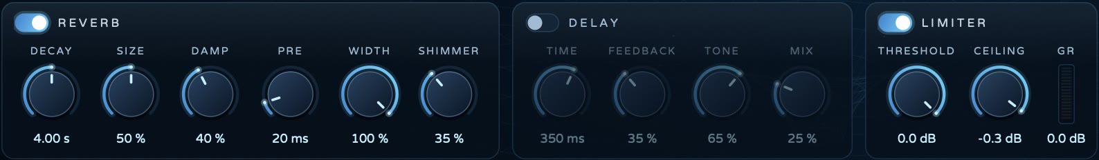 Reverb, Delay and Limiter