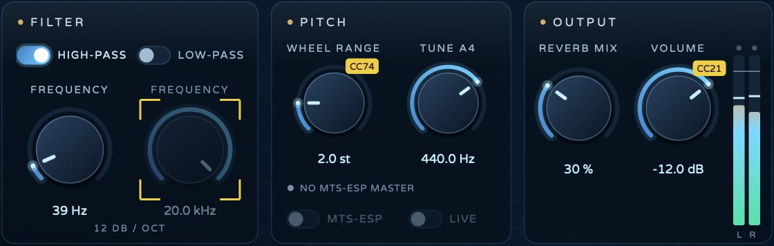 MIDI Learn: assigned CCs and a control waiting for one